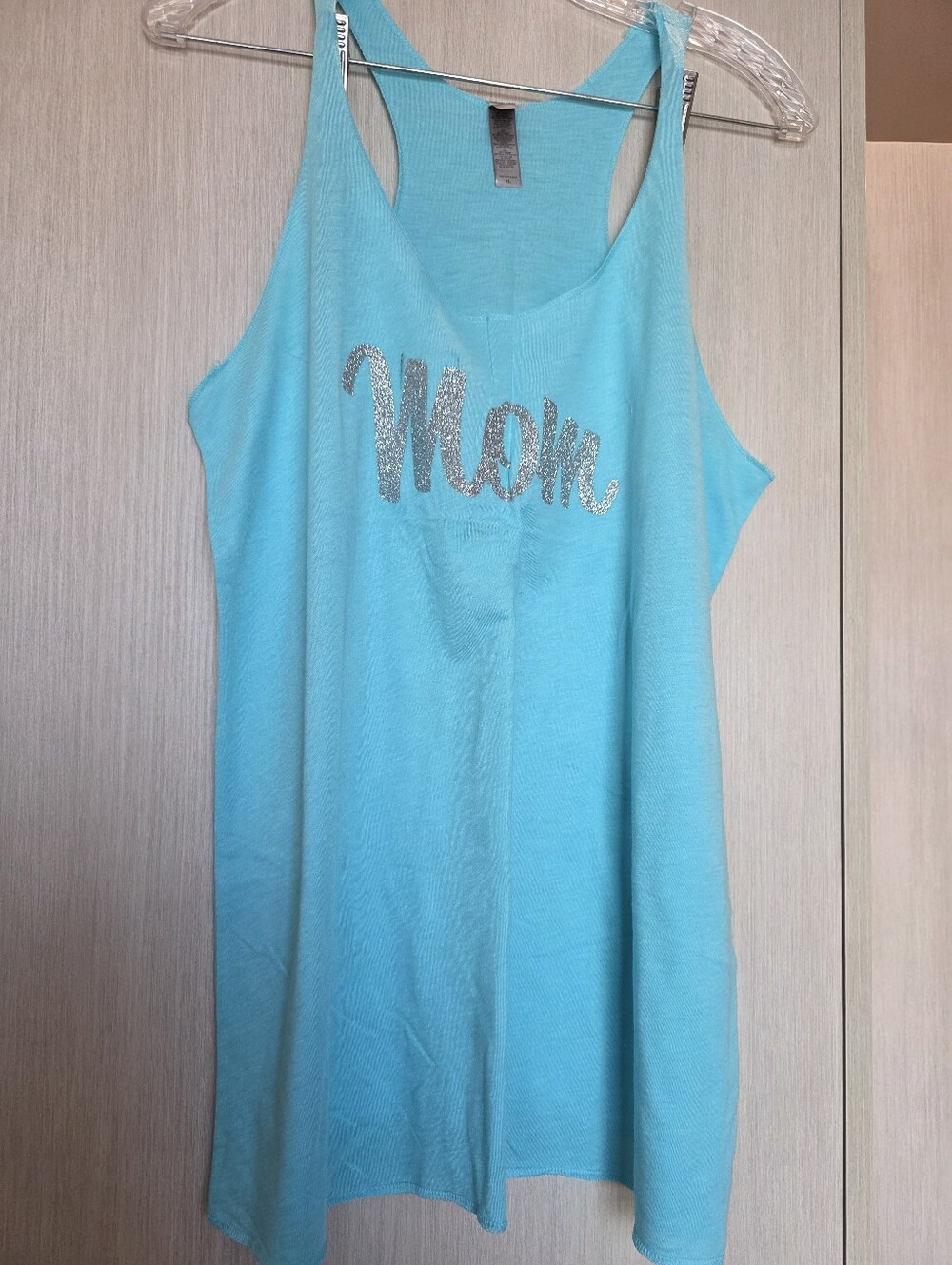 Next Level Apparel Turquoise Racerback Tank with Silver Glitter "Mom"